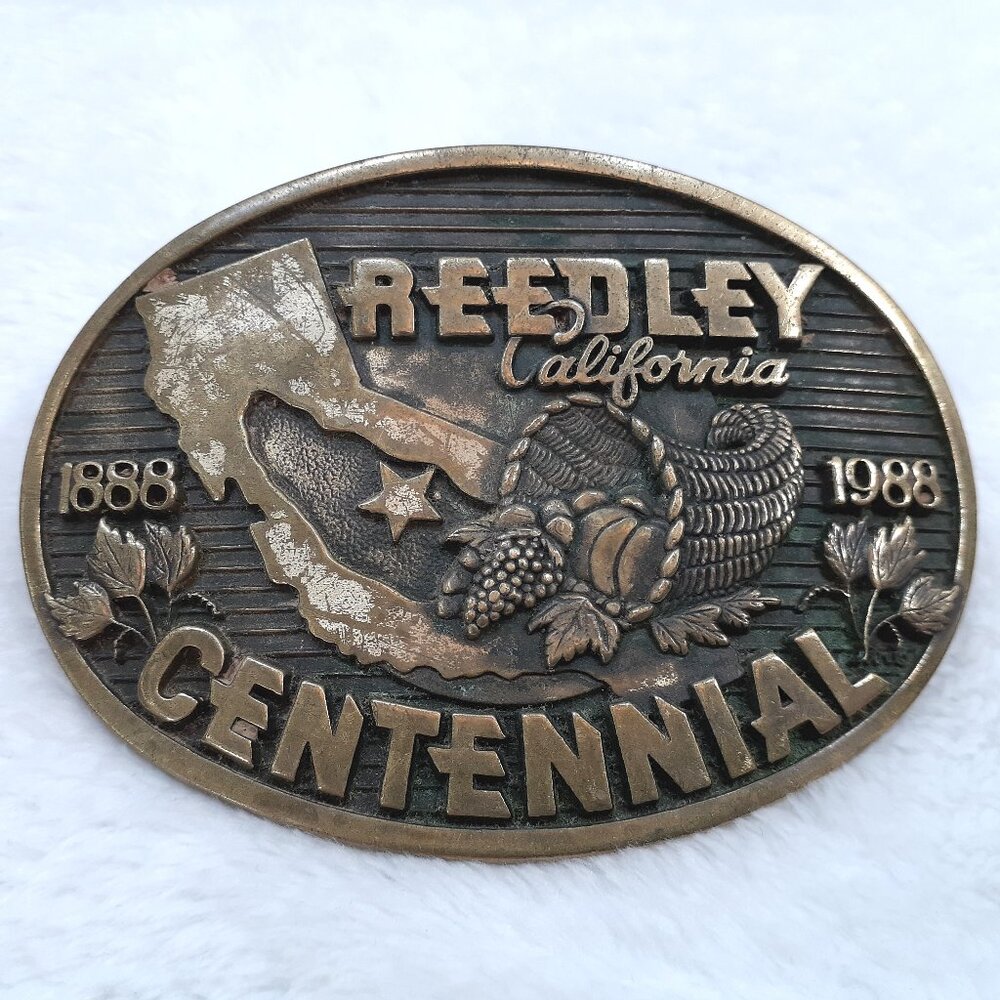 Vintage Brass Belt Buckle Reedley California Centennial 1988 Kiwanis Club ADM